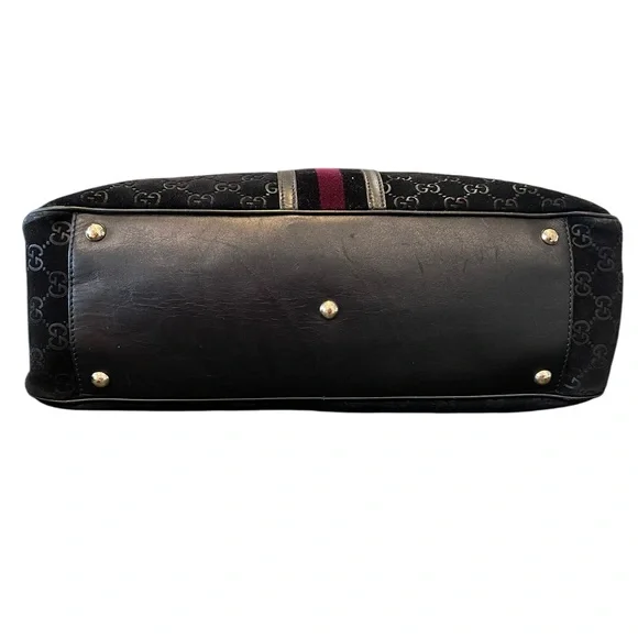 Gucci Black GG Canvas Tote with Burgundy Center Stripe - Picture 15 of 15